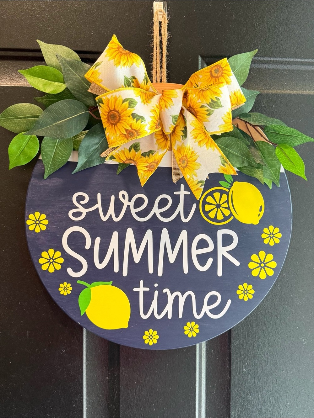 Sweet Summer Time Lemon Door Hanger - Yellow & Navy